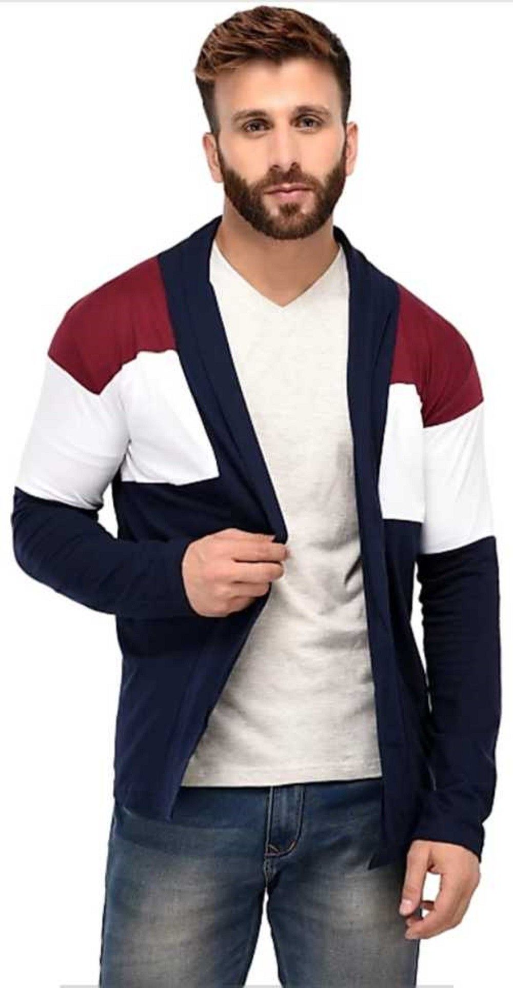 clothify Men Full Sleeve Maroon, Black Shrug-picture-5
