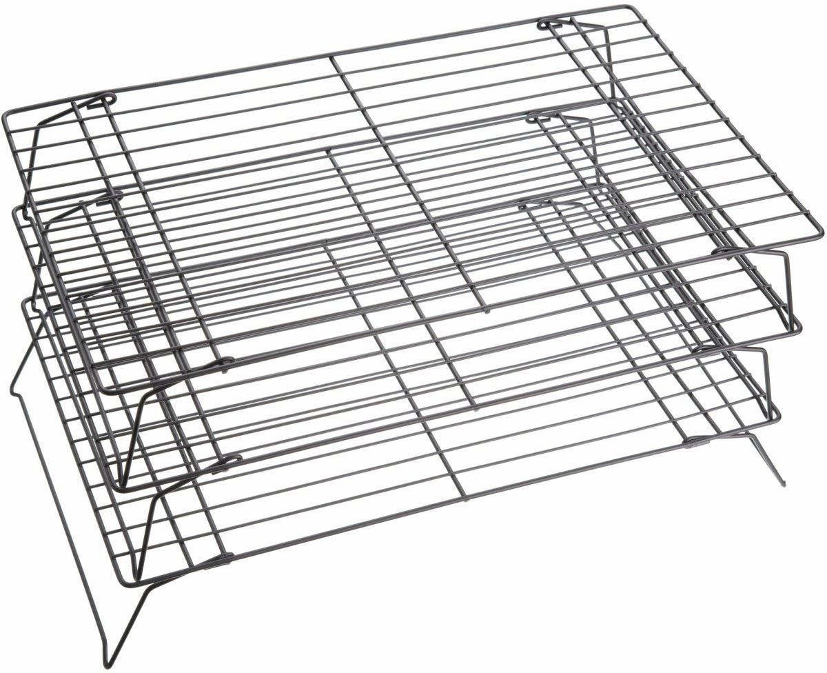 28181 Three -Tier Stackable Non-Stick Cake Cooling Rack, 21 x 40 cm (8" x 16") Black 10 Slice Toast Rack