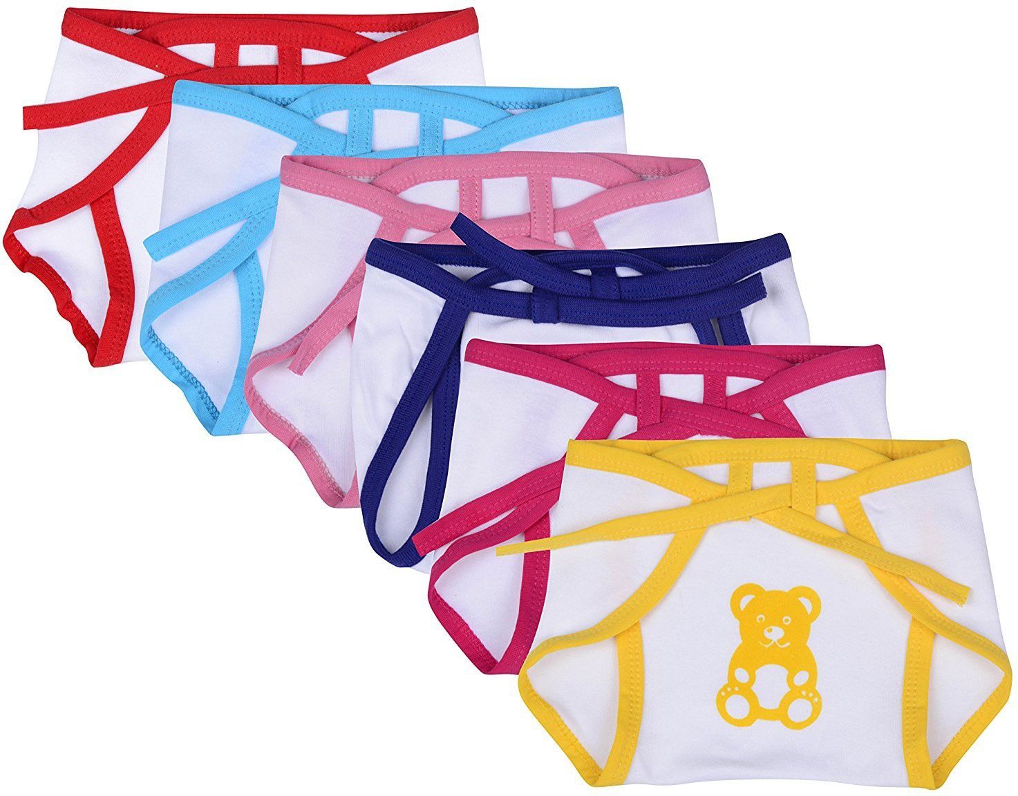 New Born Baby Single Layer Teddy Print Hosiery Nappy/6 Pcs-image-28