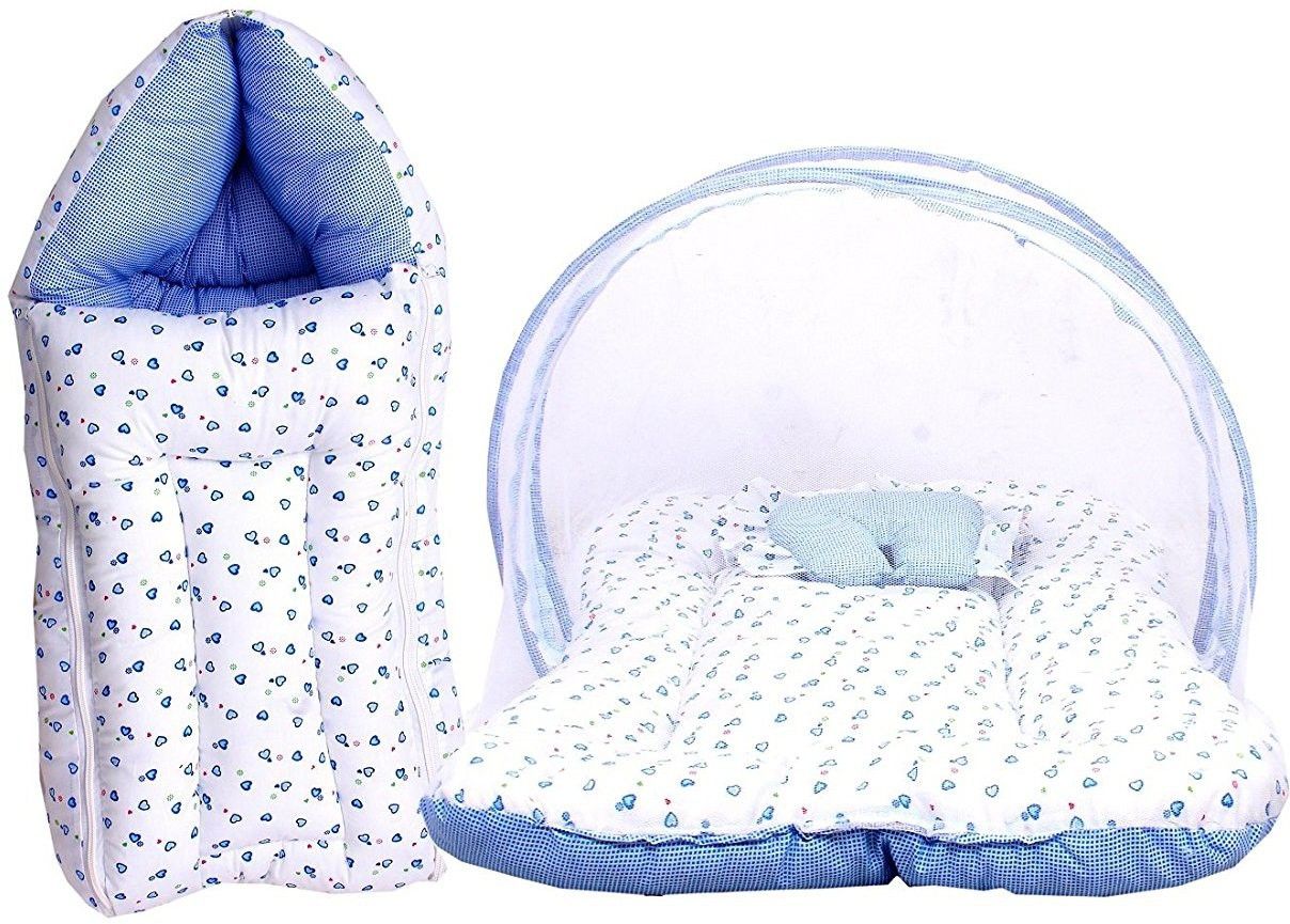 Baby Mattress with Mosquito Net/Sleeping Bed & Sleeping Bag/Carry Bag Combo 0-6 Months (0-6 months, Blue) Sleeping Bag