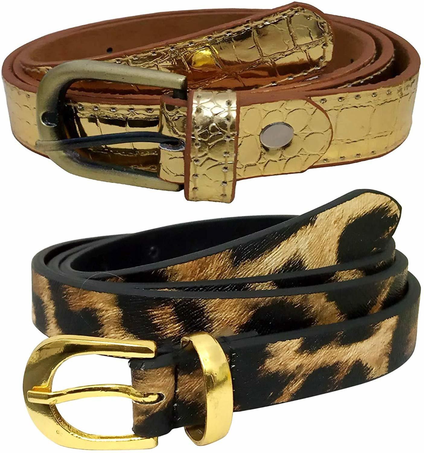 Women Casual Brown, Gold Synthetic Belt