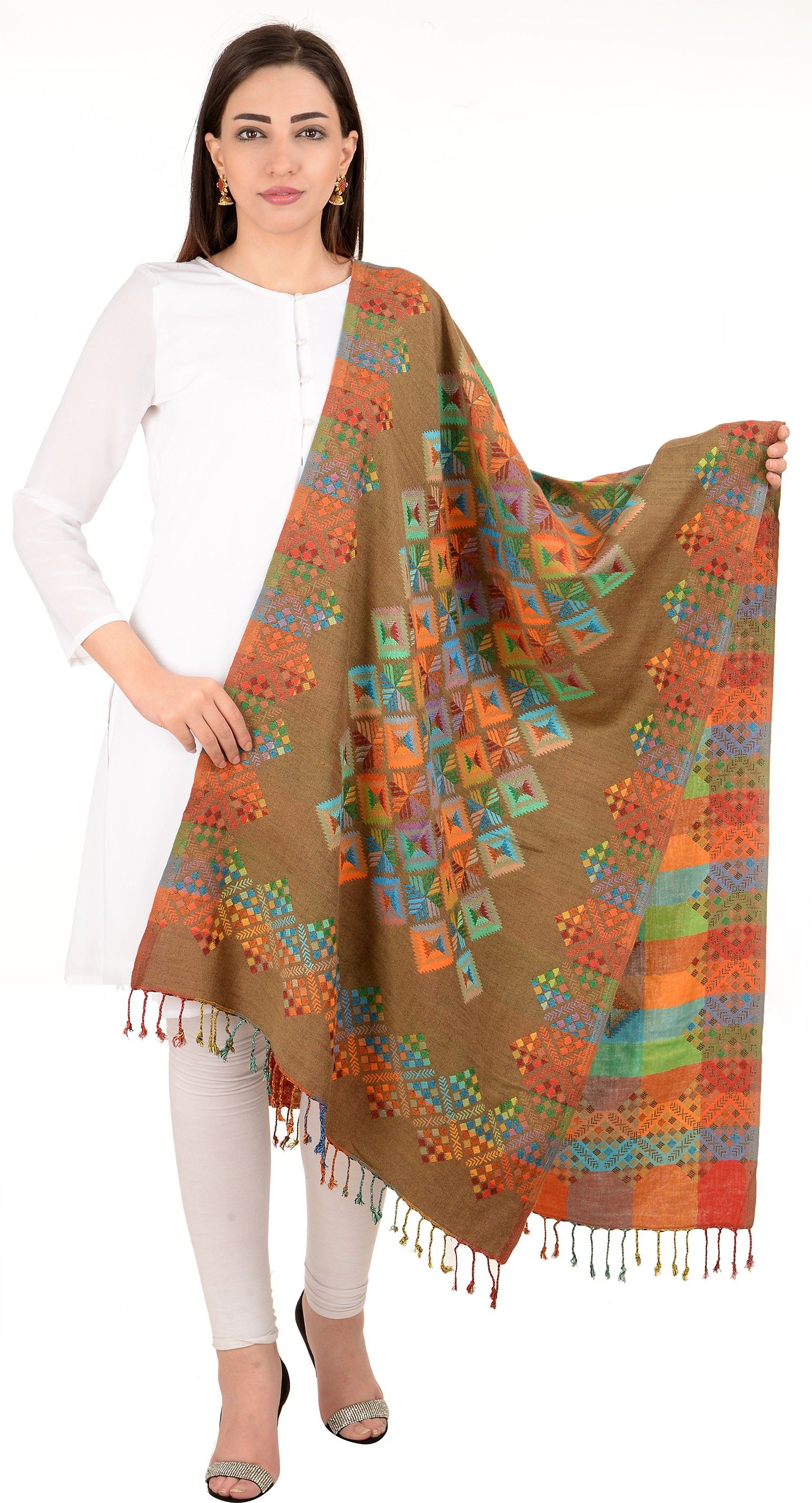 Printed, Geometric Print Pure Wool Women Light Green Stole-image-13