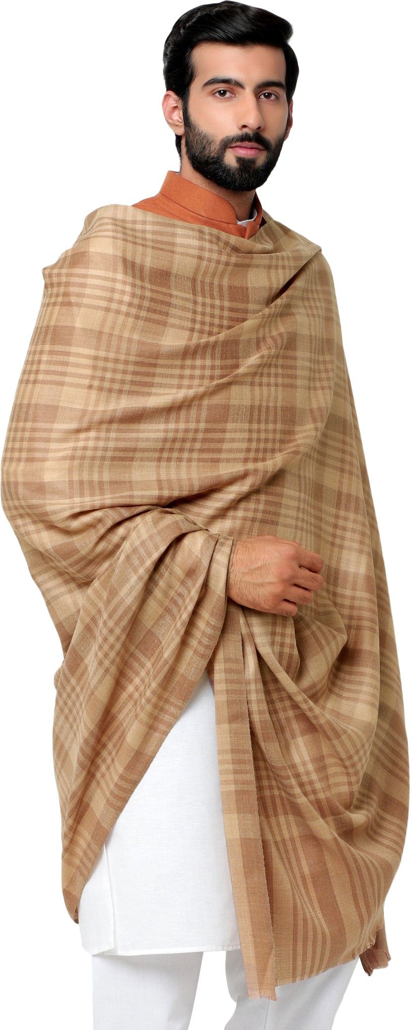 WEAVERS VILLA Pashmina, Wool Checkered Men Shawl-image-44