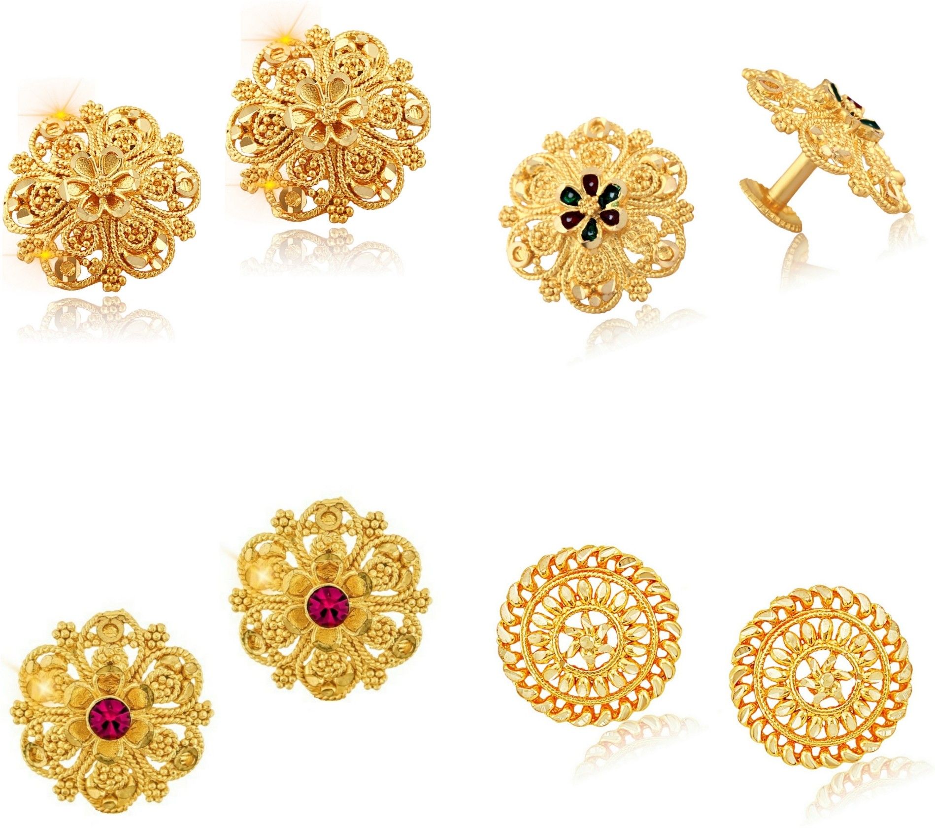 Traditional Trend 1gm Gold Plated Earrings for Women [Pack of 4 Pair} Alloy Stud Earring-image-5