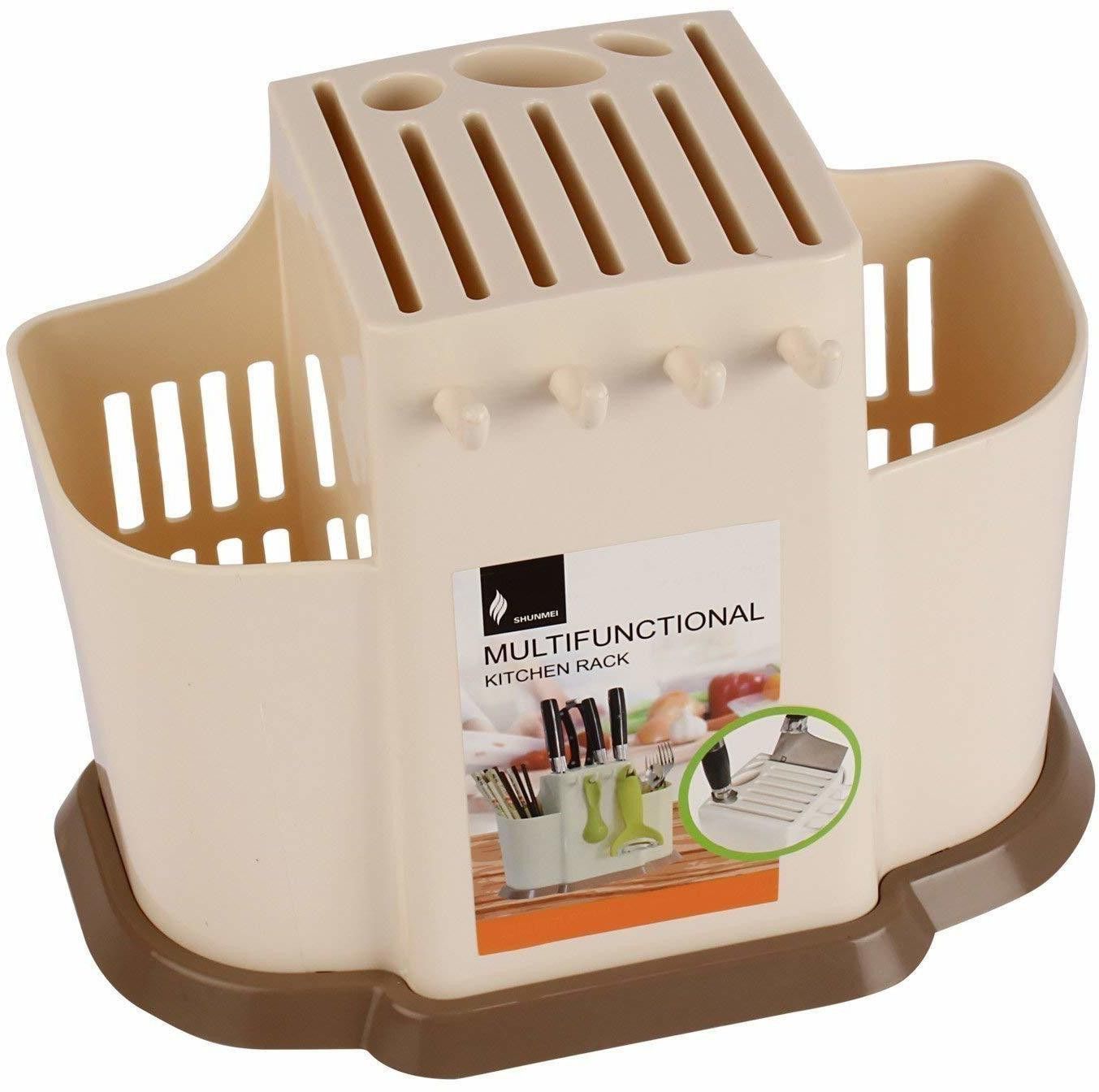 ditcafos 3 in 1 Multi Functional Self Draining Organizer Chopsticks Basket | Spoons, Knife & Other Kitchen Cutlery Storage Holder Stand Disposable Plastic Cutlery Set-picture-15