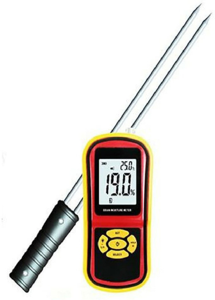matrix Digital Gain Moisture Meter Model No. GMM -7002A , Range:- 5% to 30% ,Temperature :- 10 degree Celsius to 60 degree Celsius Range:- 5% to 30% ,Temperature :- 10 degree Celsius to 60 degree Celsius for Flour, Ash, tea, jute and Food processing, powder like materials etc. many such substrates. Grain Moisture meter which can measure moisture content of maximum type of grains fast. It applies to allocation, procurement, storage & processing of grains. Pin-Type Digital Moisture Measurer image 1