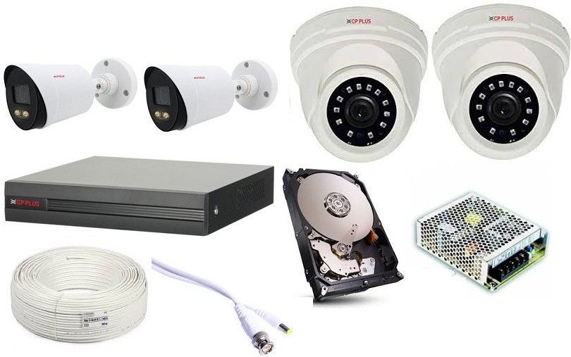 CP PLUS CP PLUS GUARD+ 2 BULLET COLOR CAMERA, 2 indigo DOME camera, 2.4MP AND ALL ACCESSORIES. Security Camera image 1