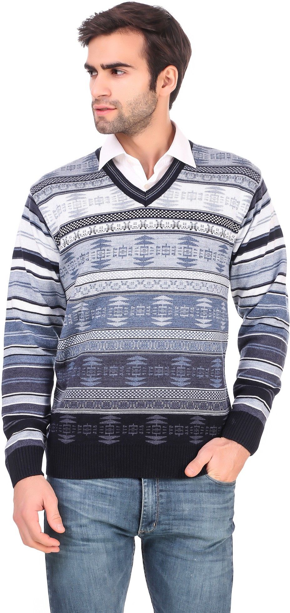 bravezi Men Woven V Neck Multicolor Sweater-picture-12