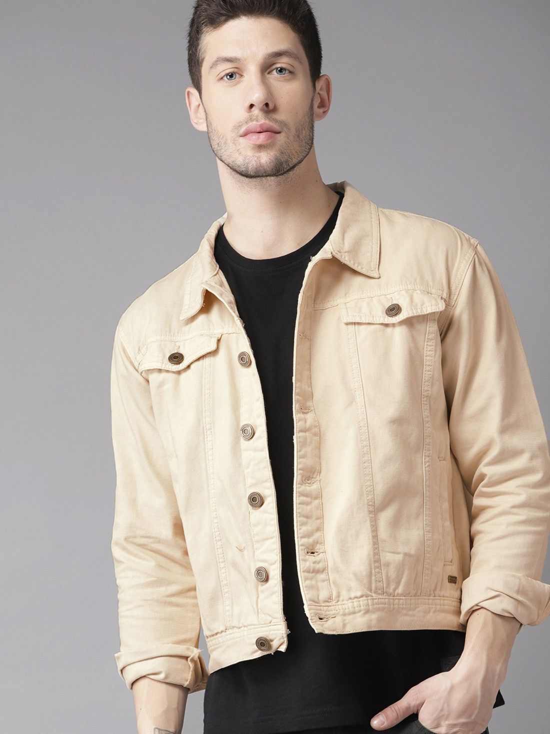 Men Solid Denim Jacket-image-6