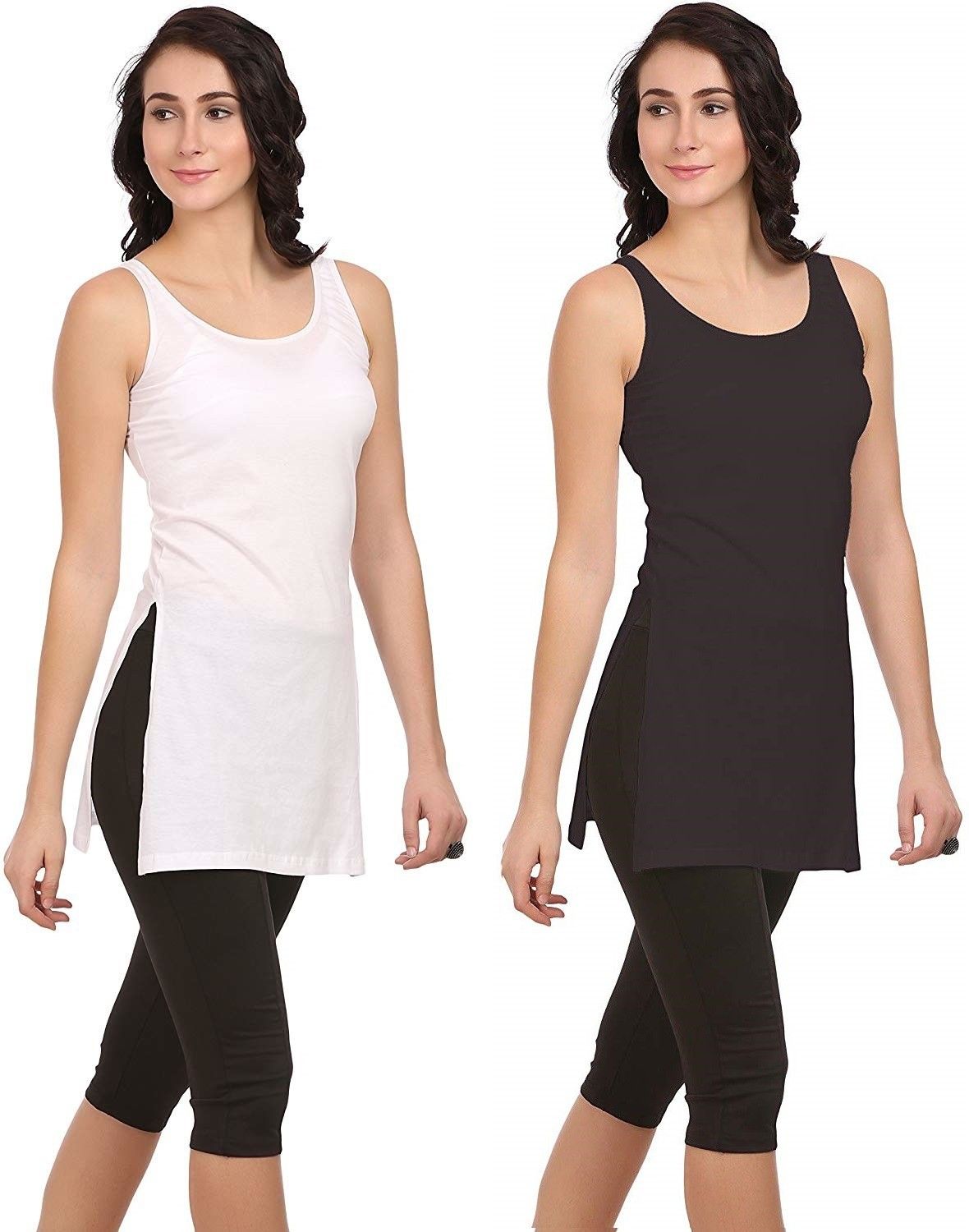 Women White, Black Camisole