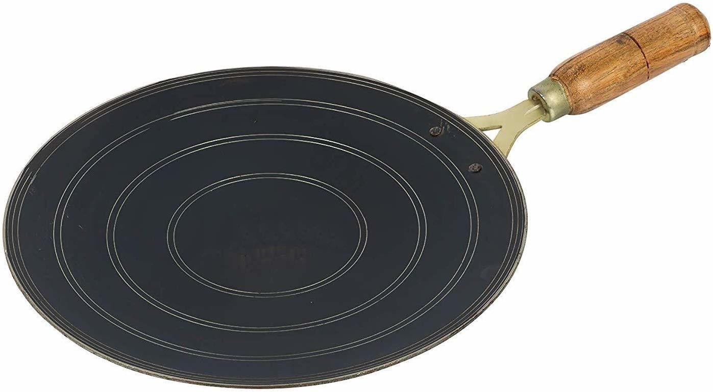 engarc Iron Flat Tawa for Roti Chapati with (V) Wooden Handle Tawa 22.86 cm diameter-picture-13
