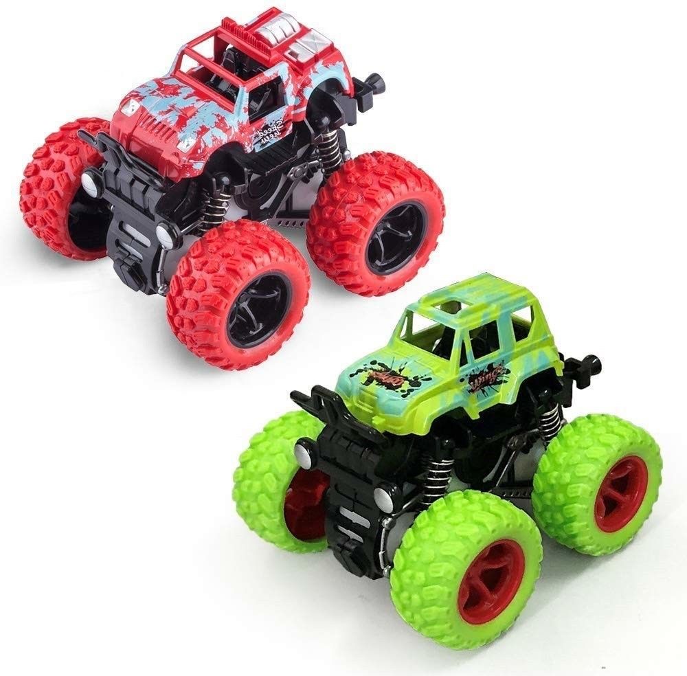 Push and Go Car Toy, Monster Truck Toys,360 Degree Stunt Car (Pack of 2)