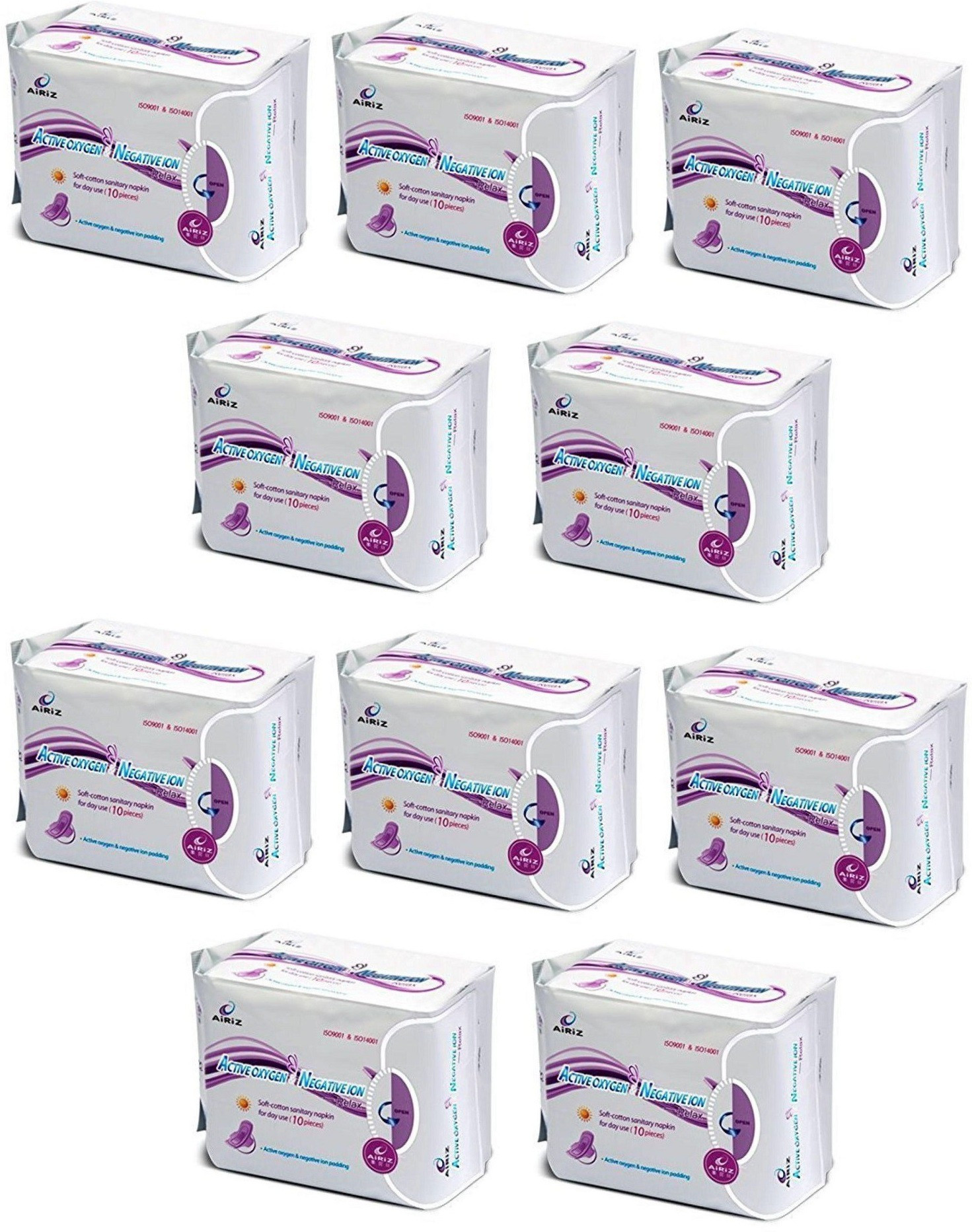 airiz ACTIVE OXYGEN & NEGATIVE ION RELEX SOFT COTTON SANITARY NAPKIN FOR DAY USE - (100 PIECES) Sanitary Pad Sanitary Pad image 1