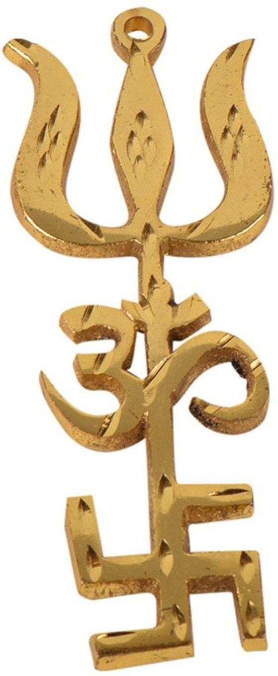 Trishakti Yantra Swastik Om Trishul Big Metal Wall Hanging Brass Yantra-image-39