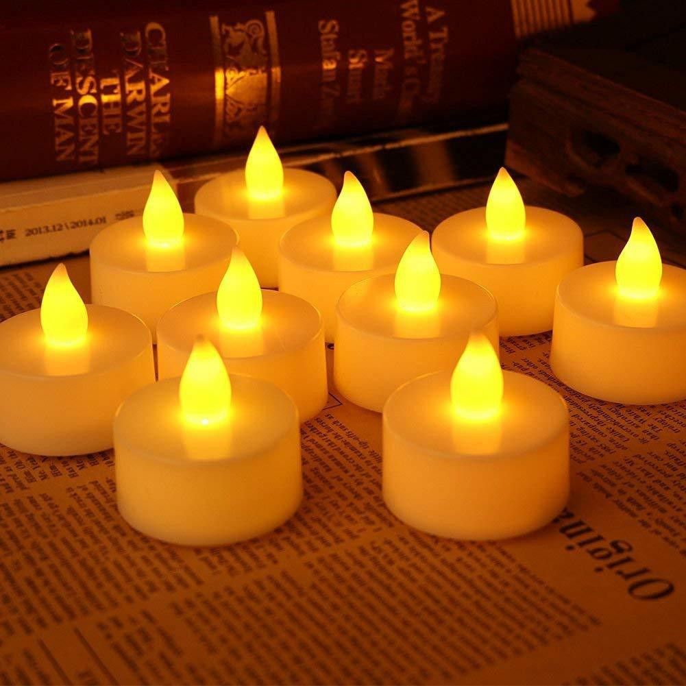 Flameless LED Tealights, Smokeless Plastic Decorative Candles - Yellow Light, Pack of 10 Candle