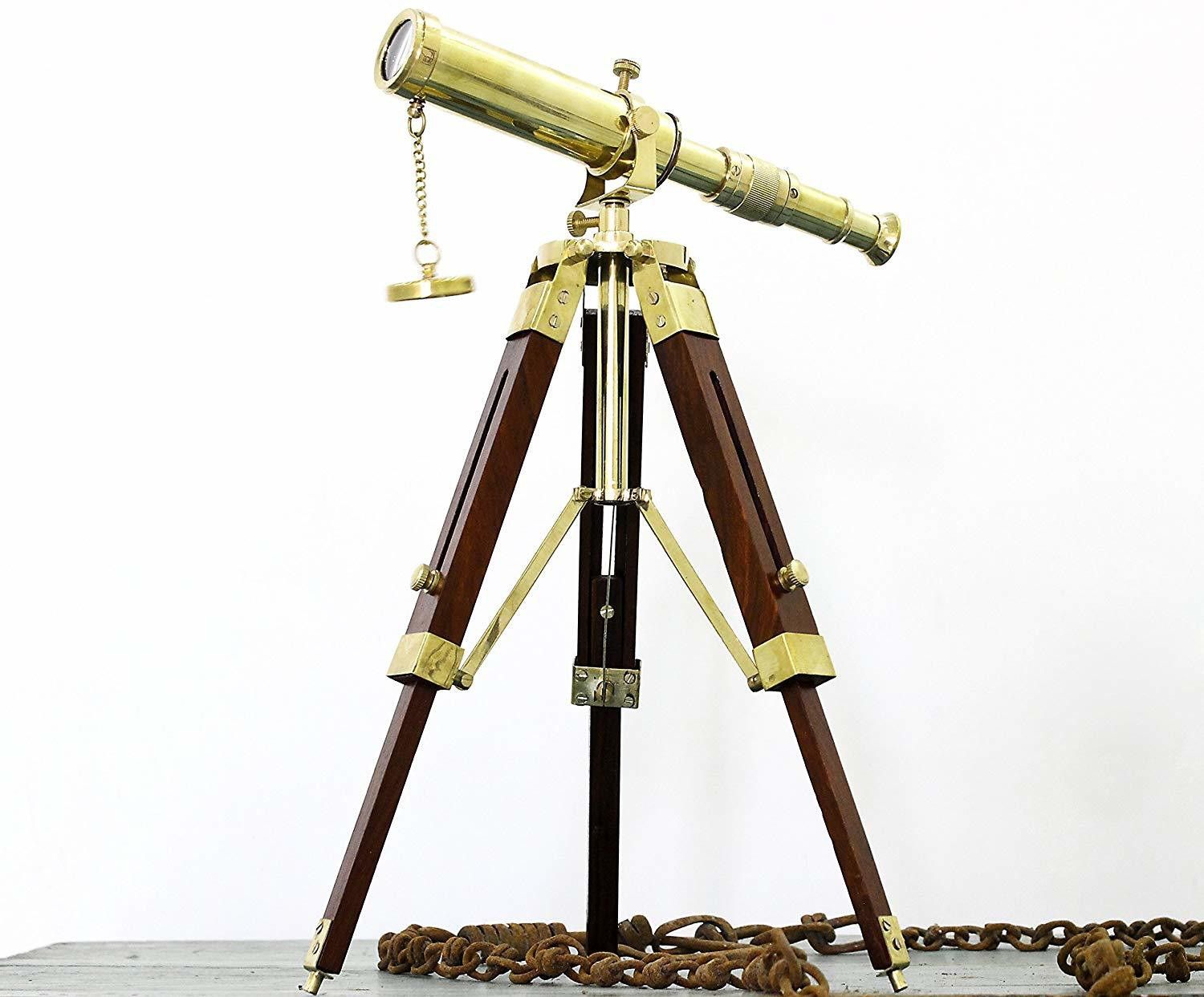Shiny Brass Table Triopd Telescope Miniature Model Marine Art Collection