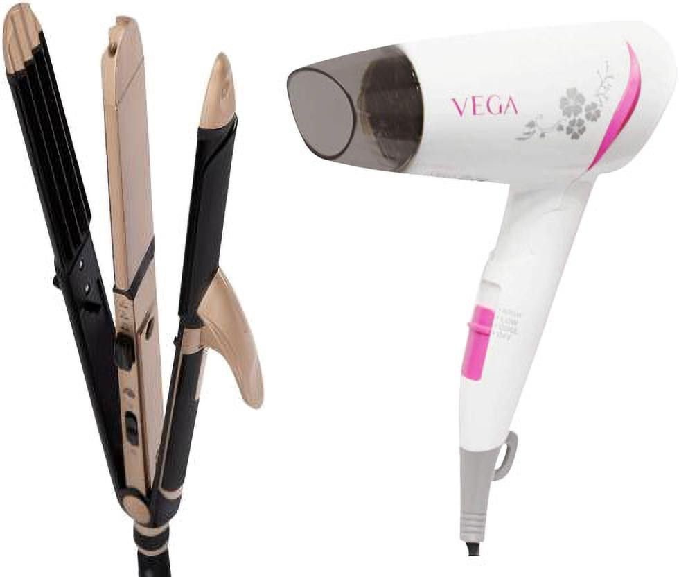 VEGA VHSCC-01 3 in 1 Hair Styler - Straightener, Curler and Crimper & Go Style 1200 Hair Dryer VHDH-18 Personal Care Appliance Combo-image-31