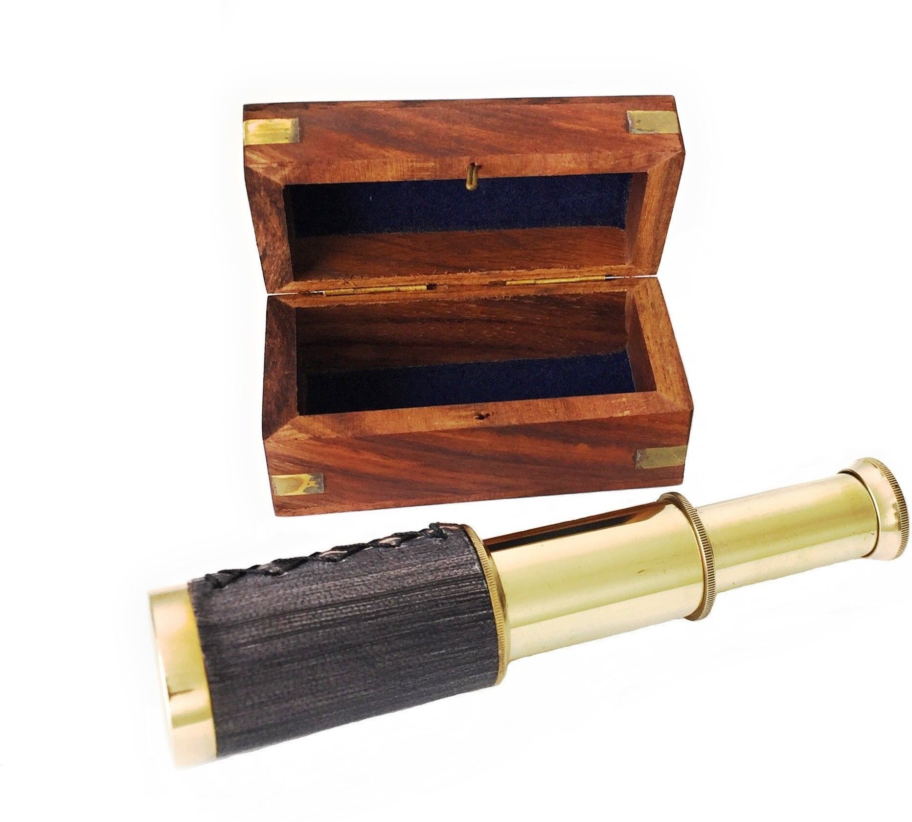 Shoptreed 6" Handheld Vintage Purple leather Brass Telescope with Wood Box Catadioptric Telescope-image-7