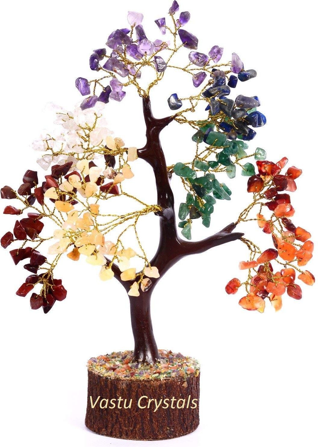 ace international exports Handmade Multi Seven Chakra 300 Gemstones Tree Feng Shui Bonsai Money Crystal Sacral Chakra Healing Home Decor Size 10-12 Inch Silver Wire For Luck Love Health Decorative Showpiece-27.94 cm-picture-15