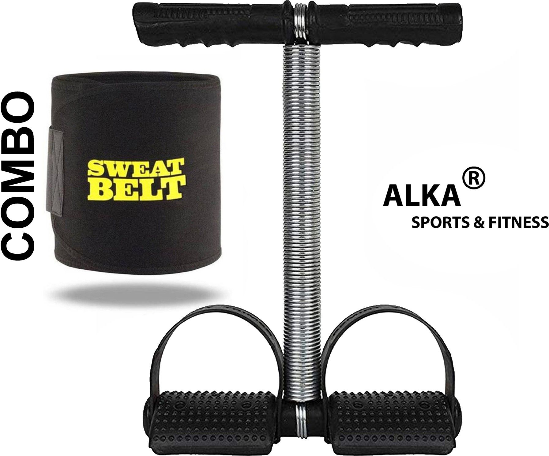 COMBO BLACK SINGLE PURE STEEL SPRING TUMMY TRIMMER & SWEAT BELT Fitness Accessory Kit Kit-image-39