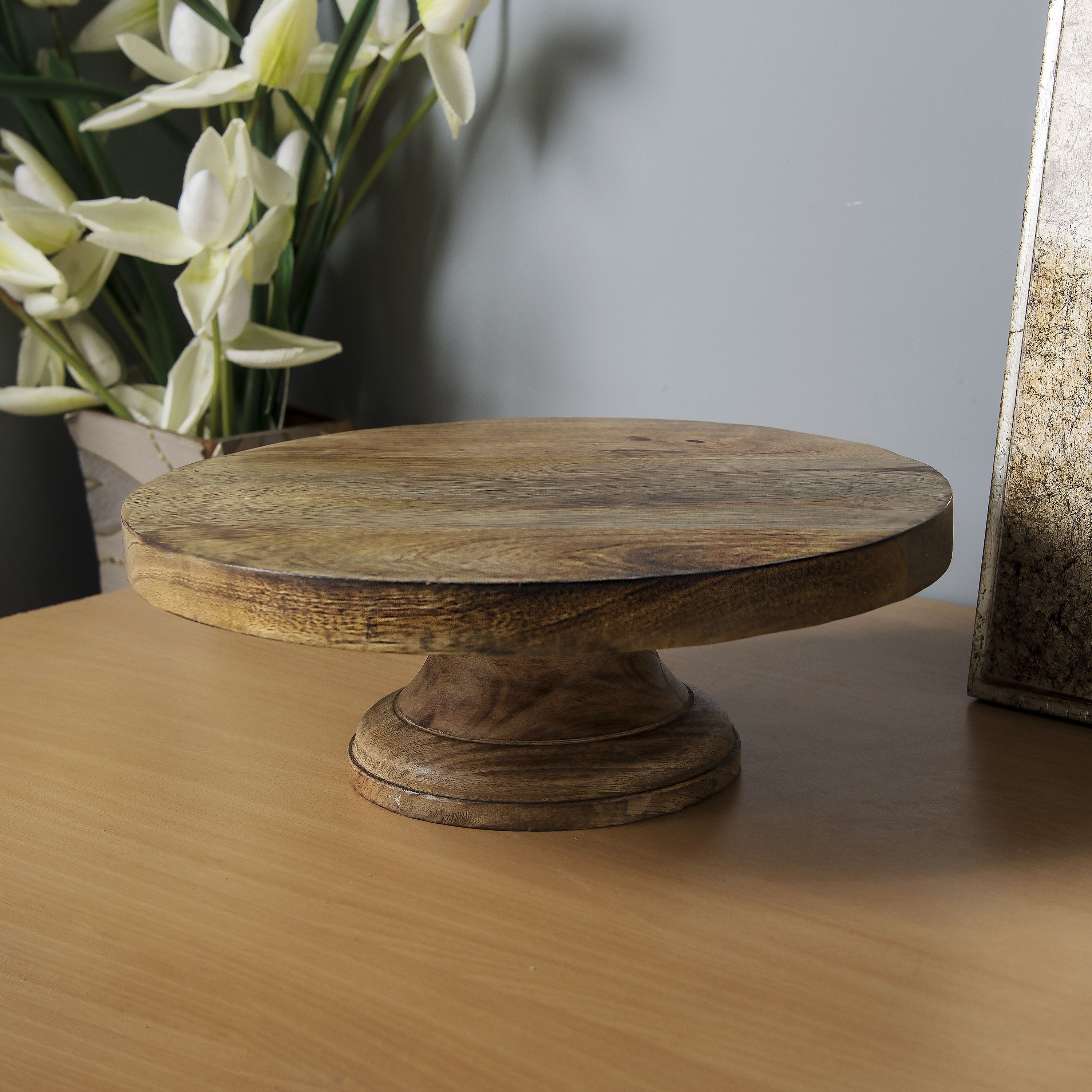 homesake 12 Inch Round Wooden Cake and Dessert Pedestal Display Stand, Antique Black Wooden Cake Server-picture-38