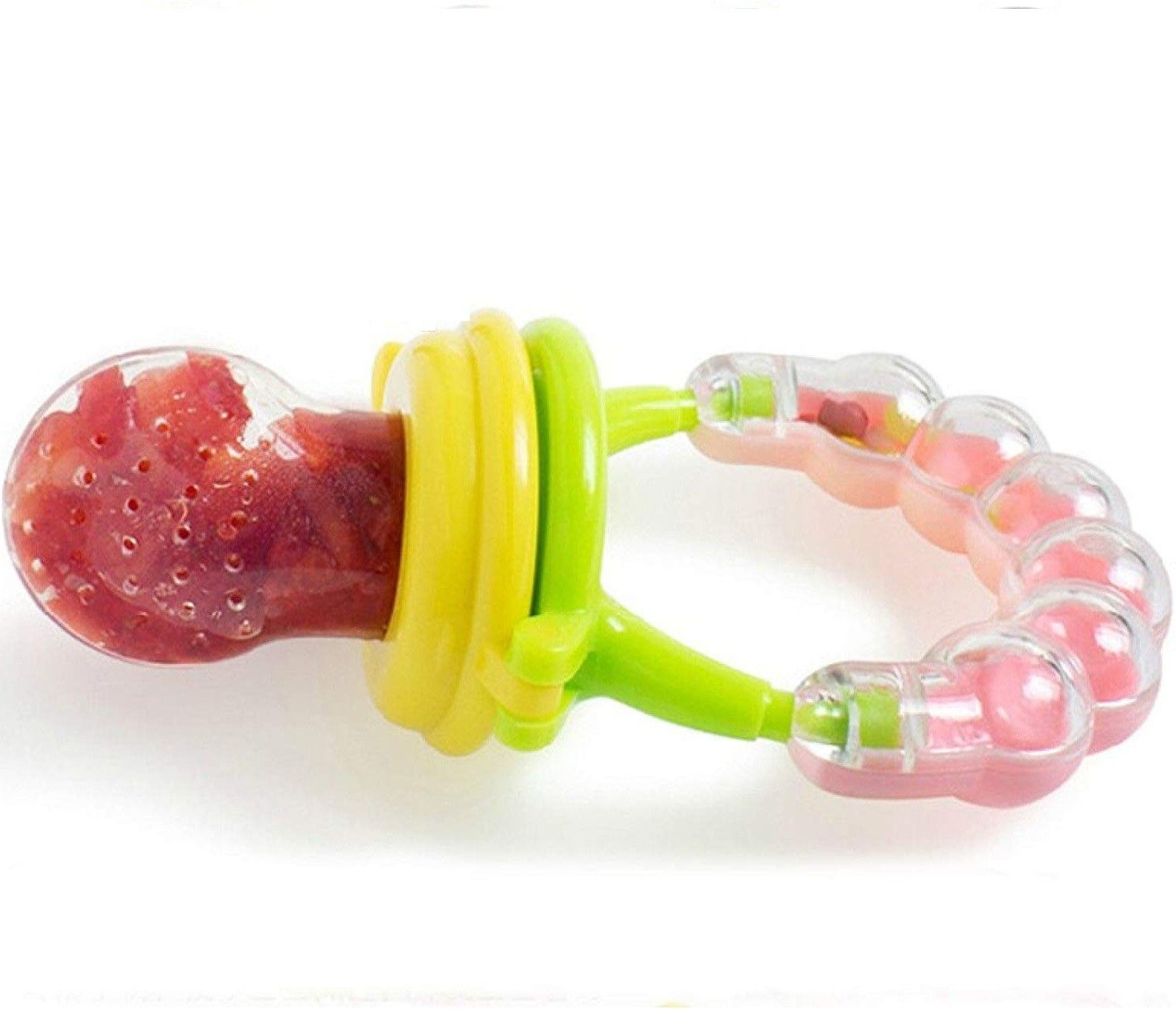 onshoppy Baby's BPA-Free Silicone Food Nibbler for Fruit and Veggie with Rattle Handle Teether-picture-13