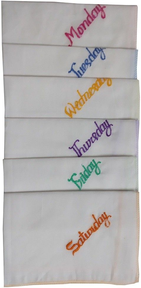 Stylewell (Set of 6) Pcs Women's/ Girl's Pure Cotton White Color with Weekdays Design Hankies ["Multicolor"] Handkerchief-image-42