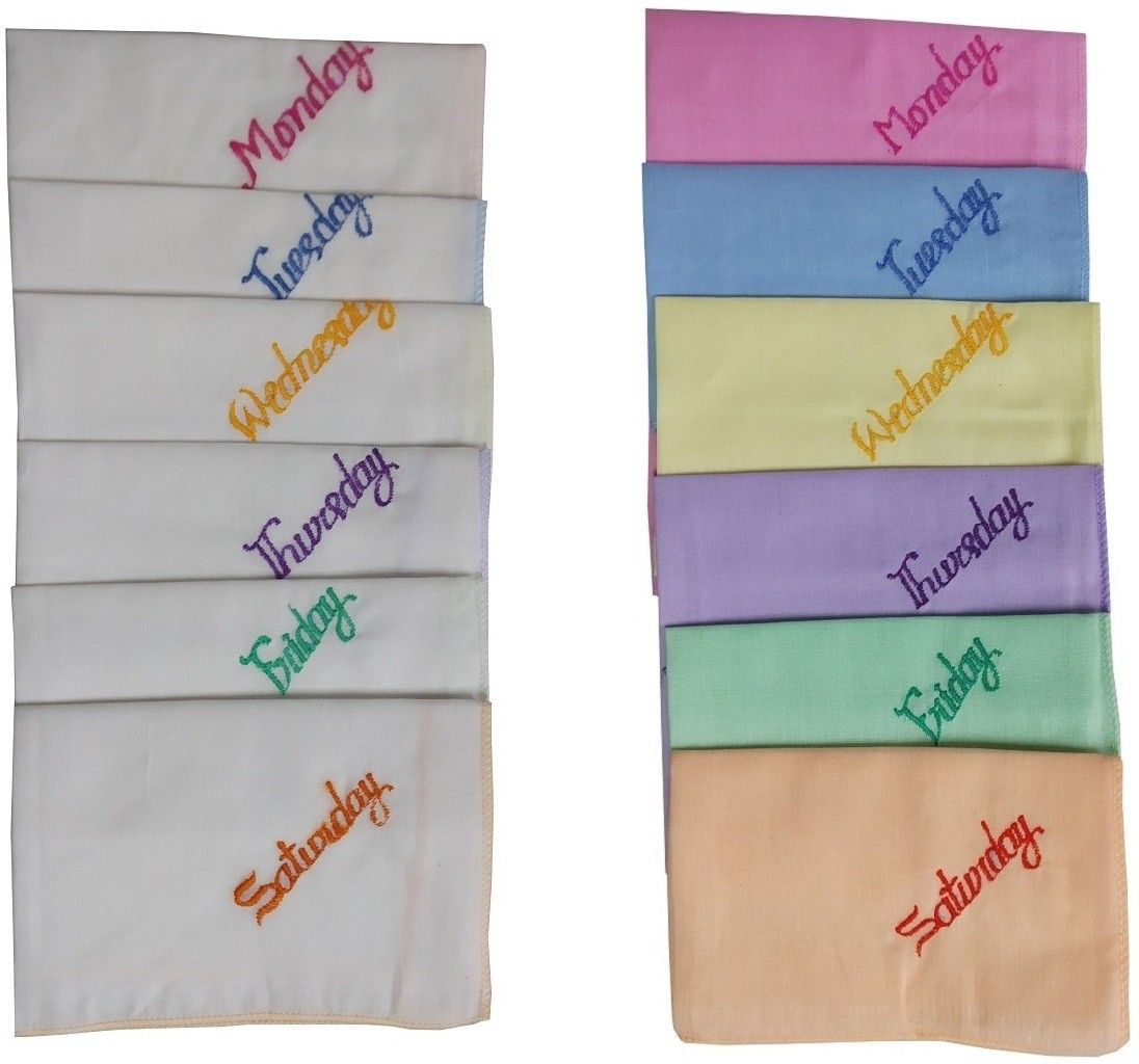 Stylewell (Set of 12) Pcs Women's/ Girl's Pure Cotton White/Multi Color with Weekdays Design Hankies ["Multicolor"] Handkerchief-image-47