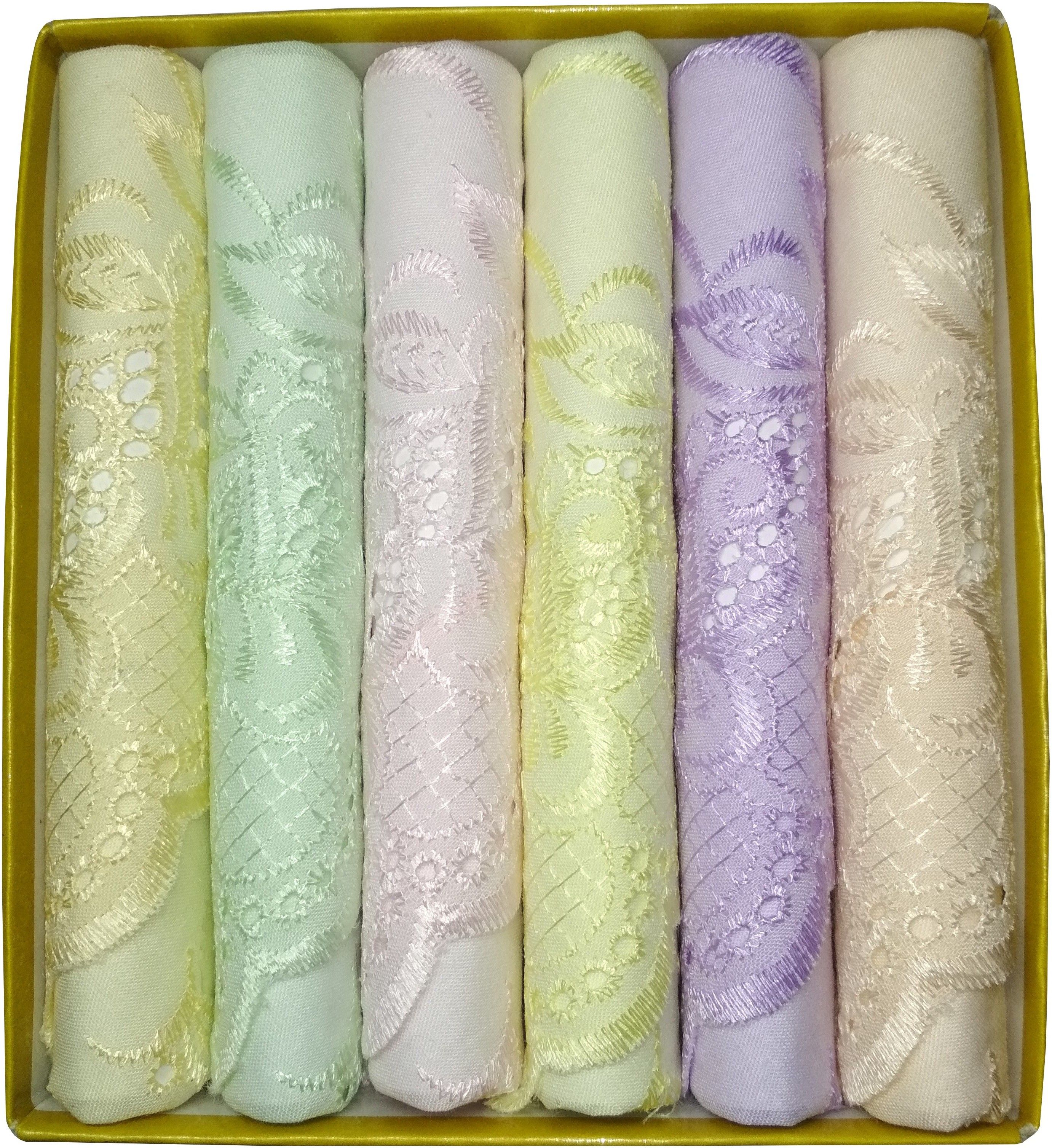 Uniqon (Set of 6) Pcs Women's/ Girl's Pure Cotton Light Colors With Beautiful Chikan Design Hankies ["Multicolor"] Handkerchief-image-44