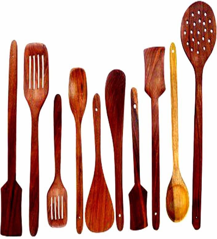 Cooking Spoon Set of 10 Pc,Wooden Spatula for Cooking/Serving/Spatula,Kitchen Spoon/Spatula Set for Cooking (Brown, Wood) Wooden Cutlery Set-image-24