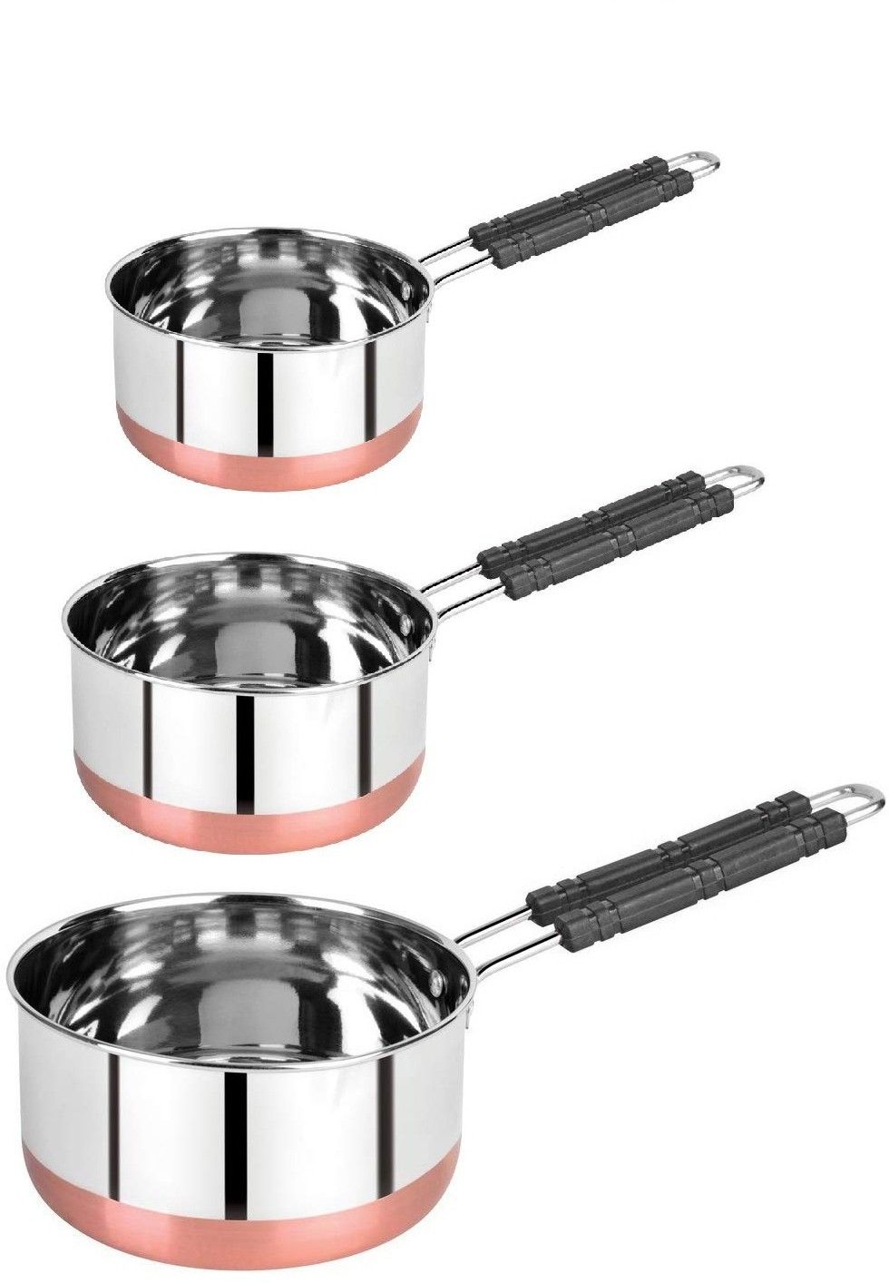 Stainless Steel Copper bottom Sauce Pan / MILK PAN / TEA PAN 3 pcs COMBO SET Capacity:- 1, 1.5, 2 Liter Sauce Pan 15.5 cm, 17 cm, 18.5 cm diameter 1 L, 1.5 L, 2 L capacity-image-43