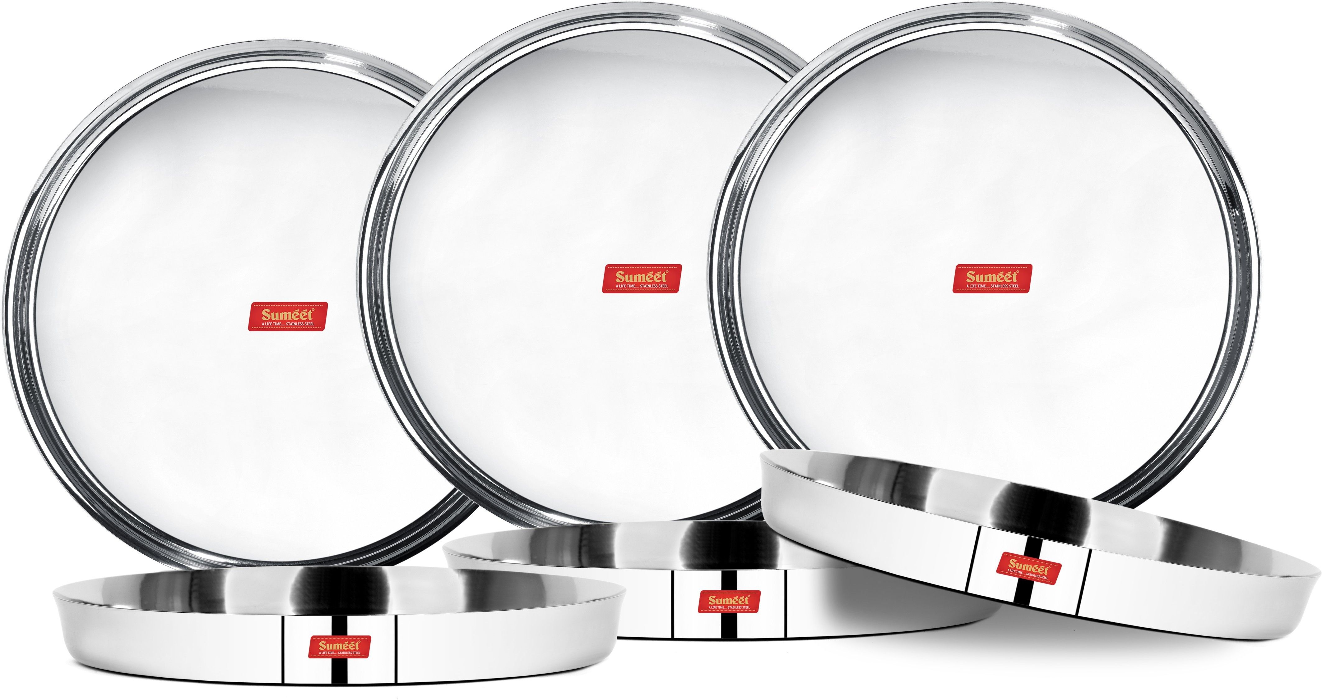 sumeet 22 Gauge Stainless Steel Traditional Dinner Plate / Thali 30.7Cm (2.5Ltr) - set of 6pc Dinner Plate-picture-15