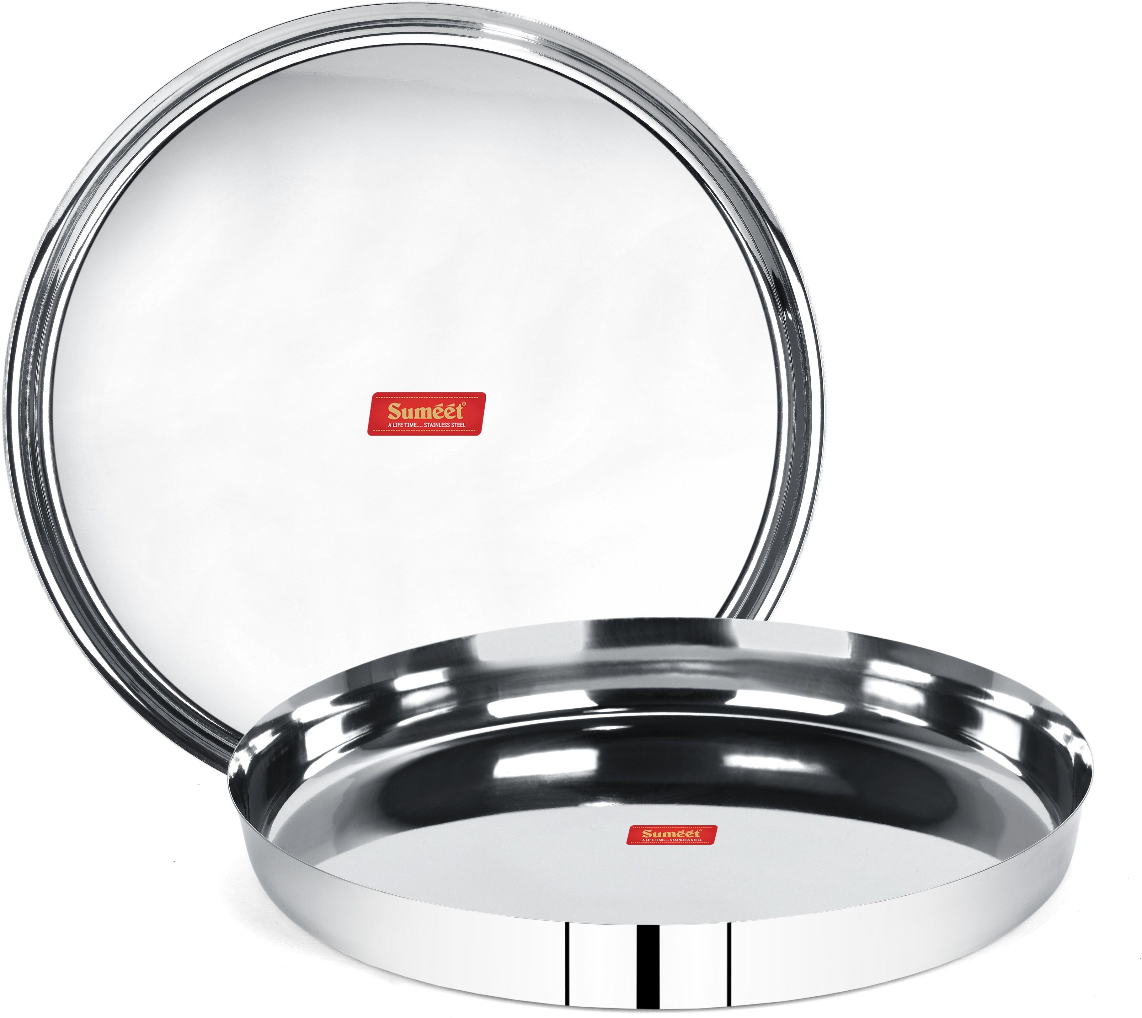 sumeet 22 Gauge Stainless Steel Traditional Dinner Plate / Thali 30.7Cm (2.5Ltr) - set of 2pc Dinner Plate-picture-16