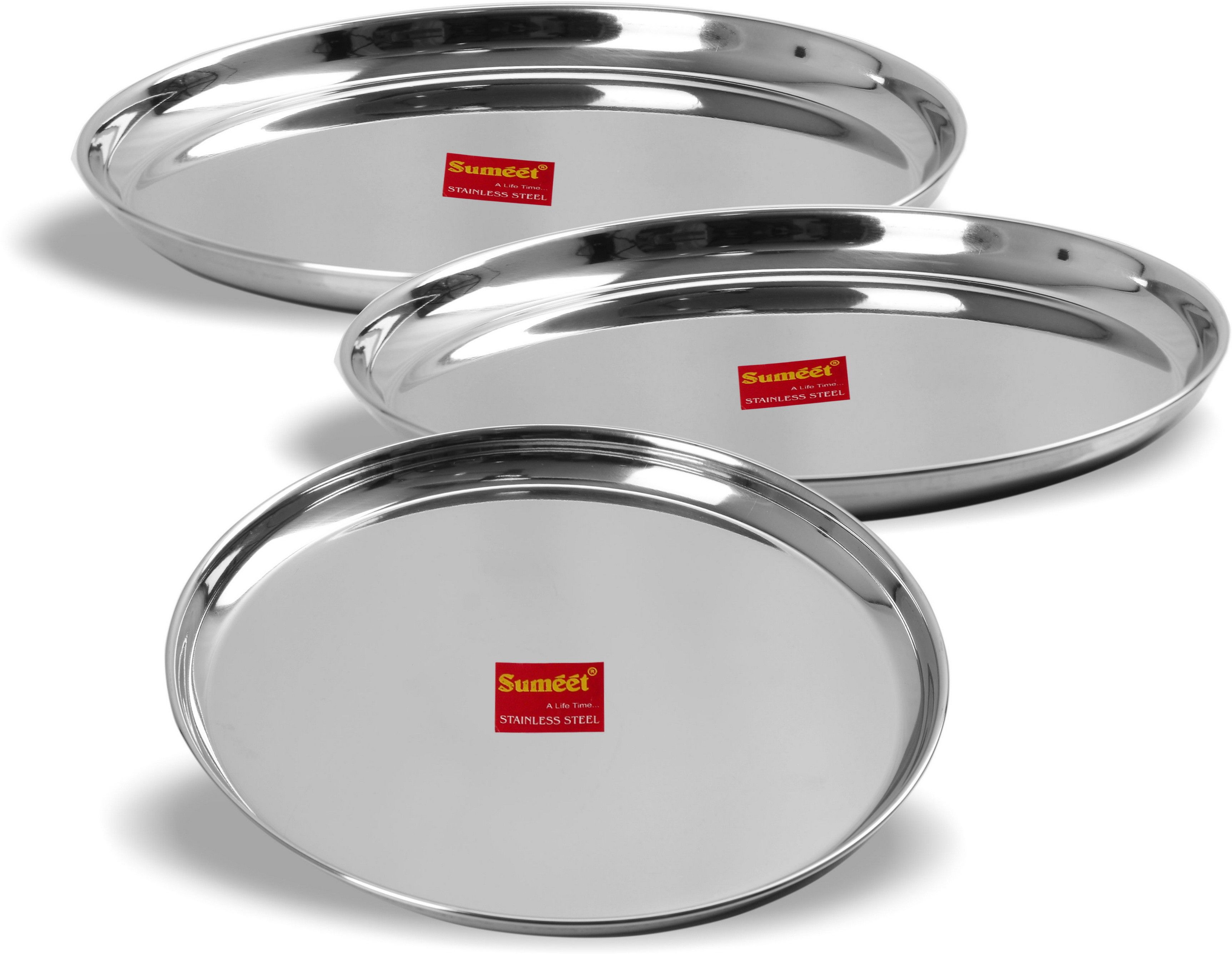 sumeet Stainless Steel Heavy Gauge Dinner Plates with Mirror Finish 27.5cm Dia - Set of 3pc Dinner Plate-picture-19