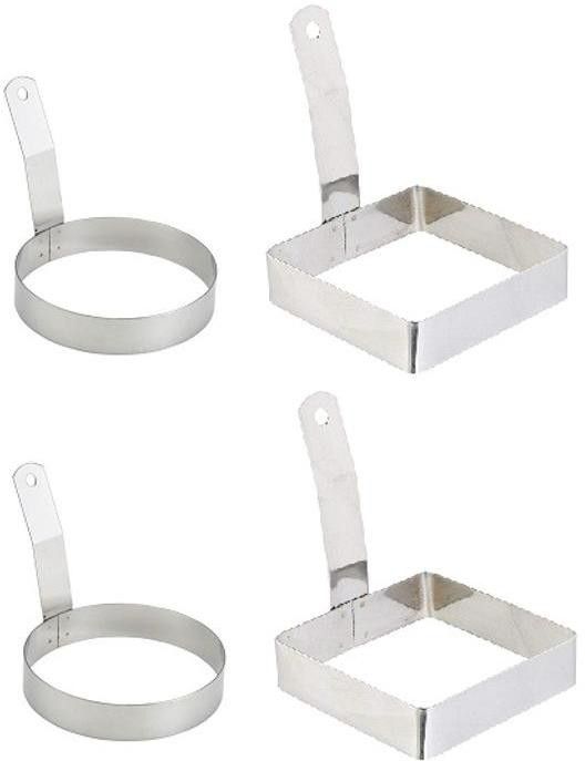 dynore Stainless Steel Set of 4- 2 Round and 2 Square egg ring with Handle Stainless Steel Cupcake/Muffin Mould-picture-25