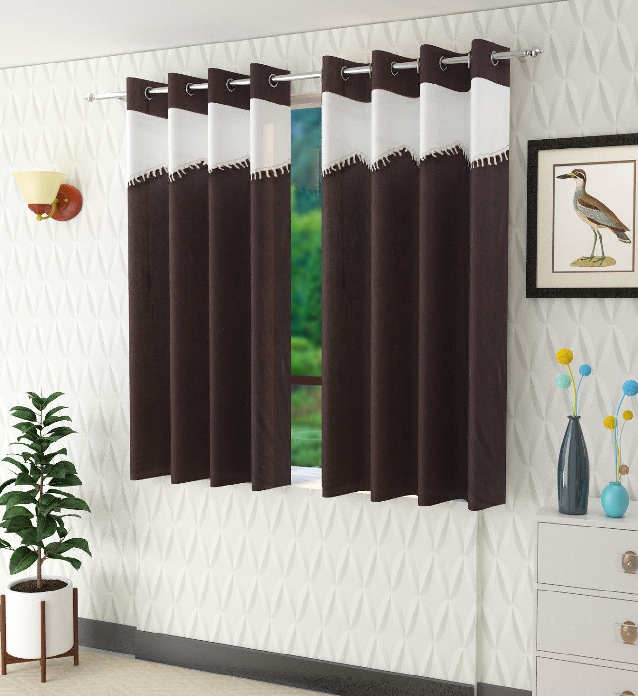 panipat textile hub 153 cm (5 ft) Polyester Semi Transparent Window Curtain (Pack Of 2)-picture-22
