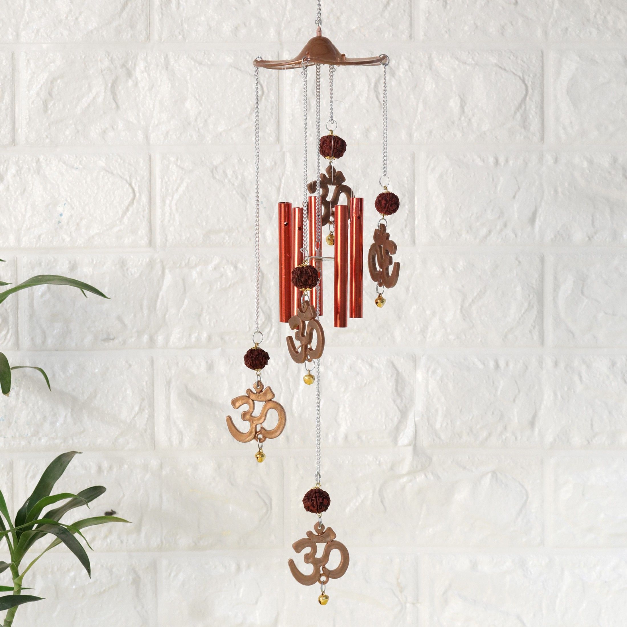 Vastu / Feng Shui Om Rudraksha Wind Chime For Outdoor / Home / Good Luck Brass Windchime-image-11