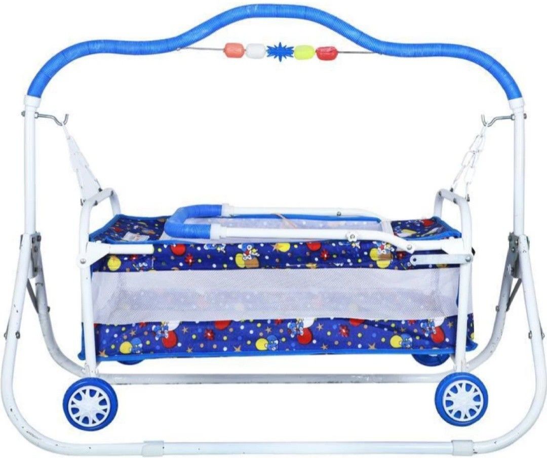 Blue jhula,swing with wheels and net Bassinet