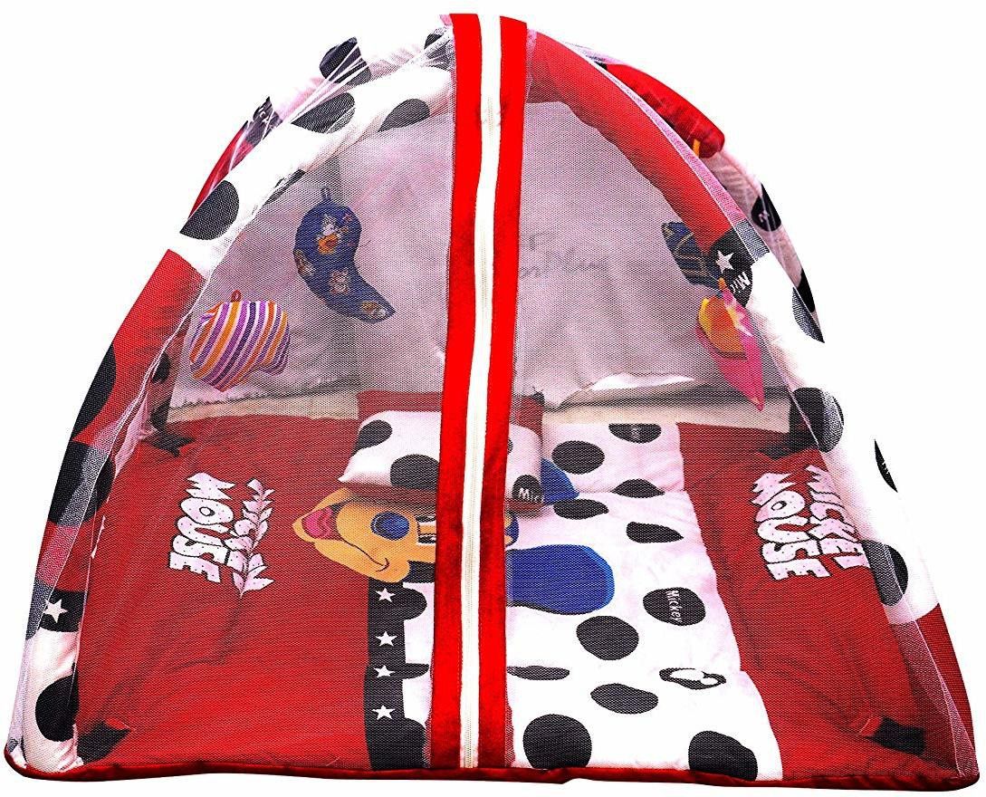 Baby Play Gym with Mosquito Net and Pillow and Beautiful rattles Hanged in The Product with lovely Mickey Design (0 to 24 Months) - Exclusive (Red)-image-43