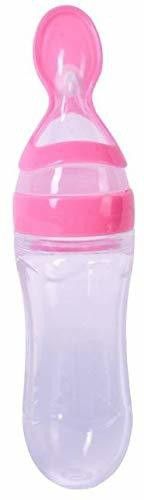Silicone Baby Food Feeding Bottle with Spoon ( Pink ) - 120 ml-image-46