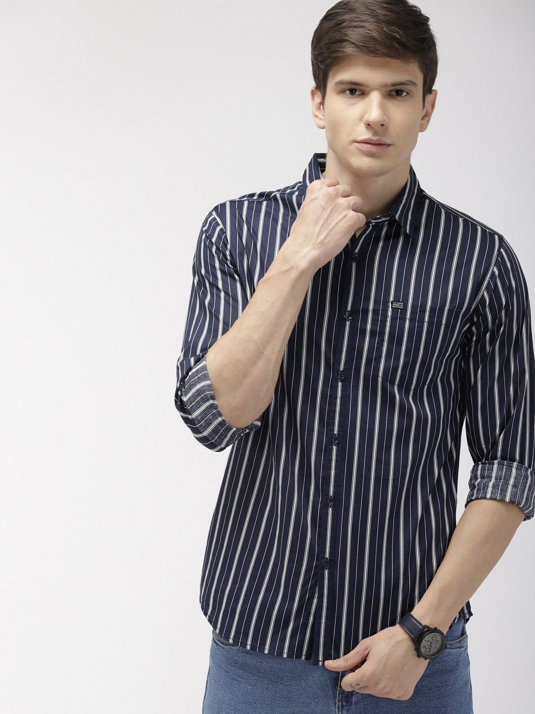 the indian garage co. Men Slim Fit Striped Spread Collar Casual Shirt-picture-35