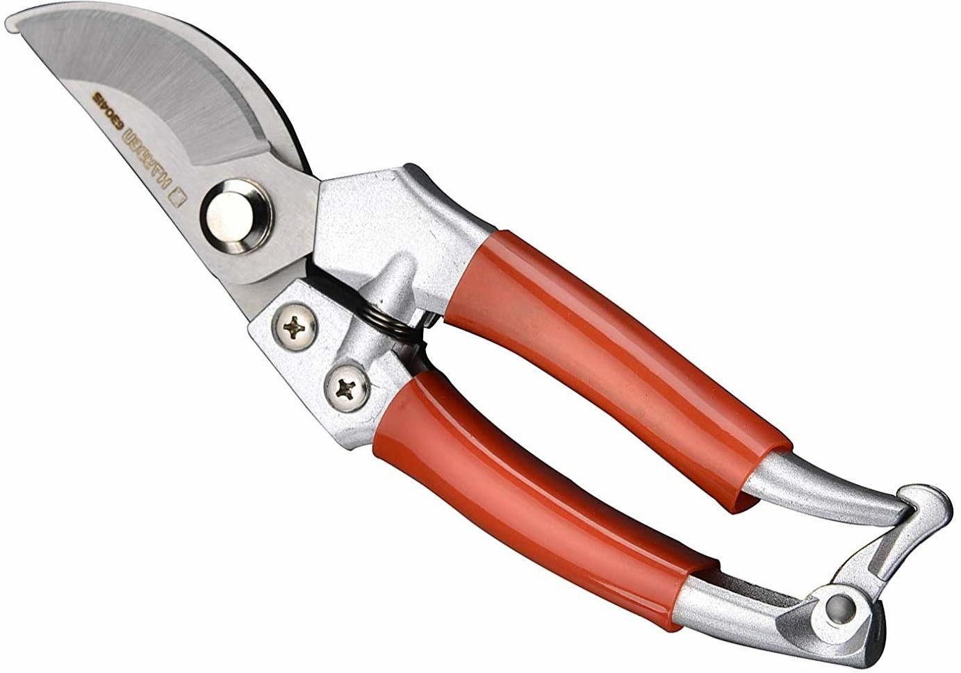 Professional Stainless Steel Garden Fruit Pruner Shears - Zinc Alloy Handle, Heat Treated, Durable, Excellent Craftsmanship, Safety-Lock, Anti-Skid Handle, Spring Design - 630415 Bypass Pruner-image-11