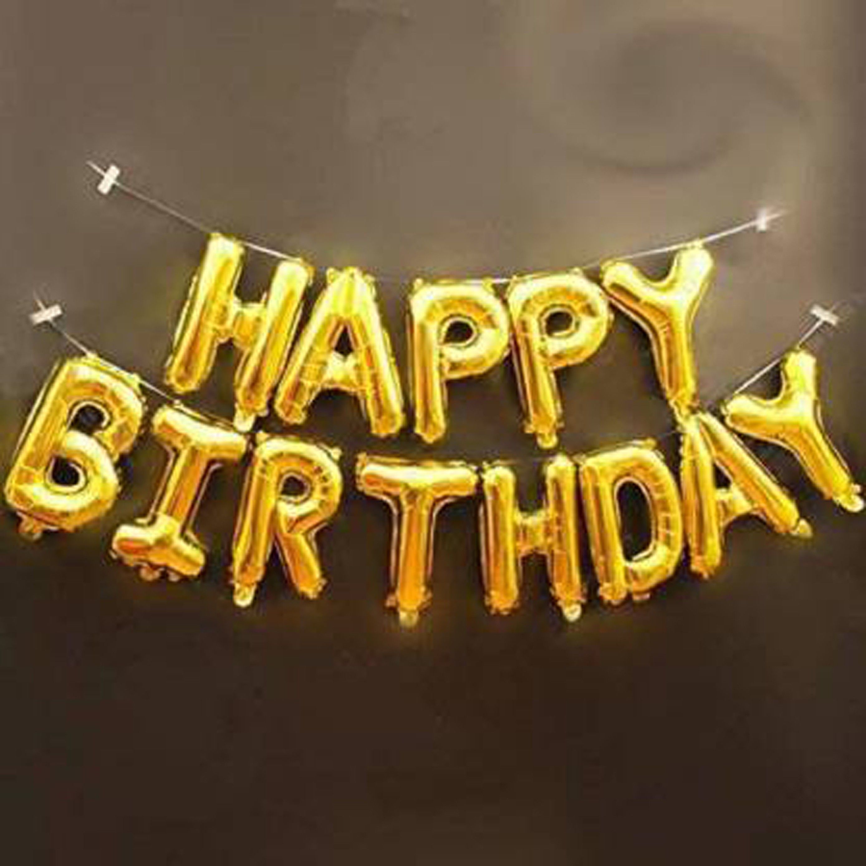 solid "happy birthday" letters foil balloon - gold / hanging foil birthday balloon balloon