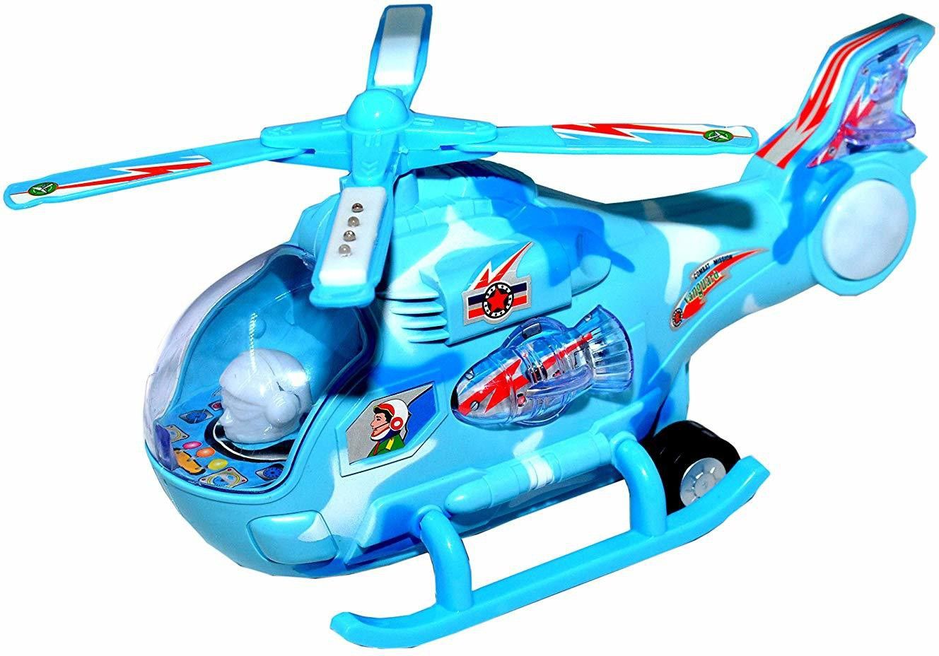 Musical Fighter Helicopter Aircraft Toy for Kids. | with Colorful 3D Light Effects and Sound. | 360 Degree Rotation. | Bump and GO Action Toys