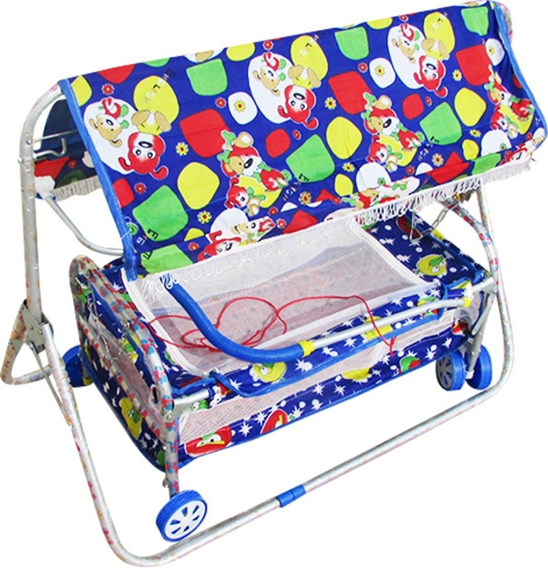 Palna Jhula Swing Buggie for Baby New Born Cradle Bassinet with Mosquito Net and Wheel Steel Bassinet