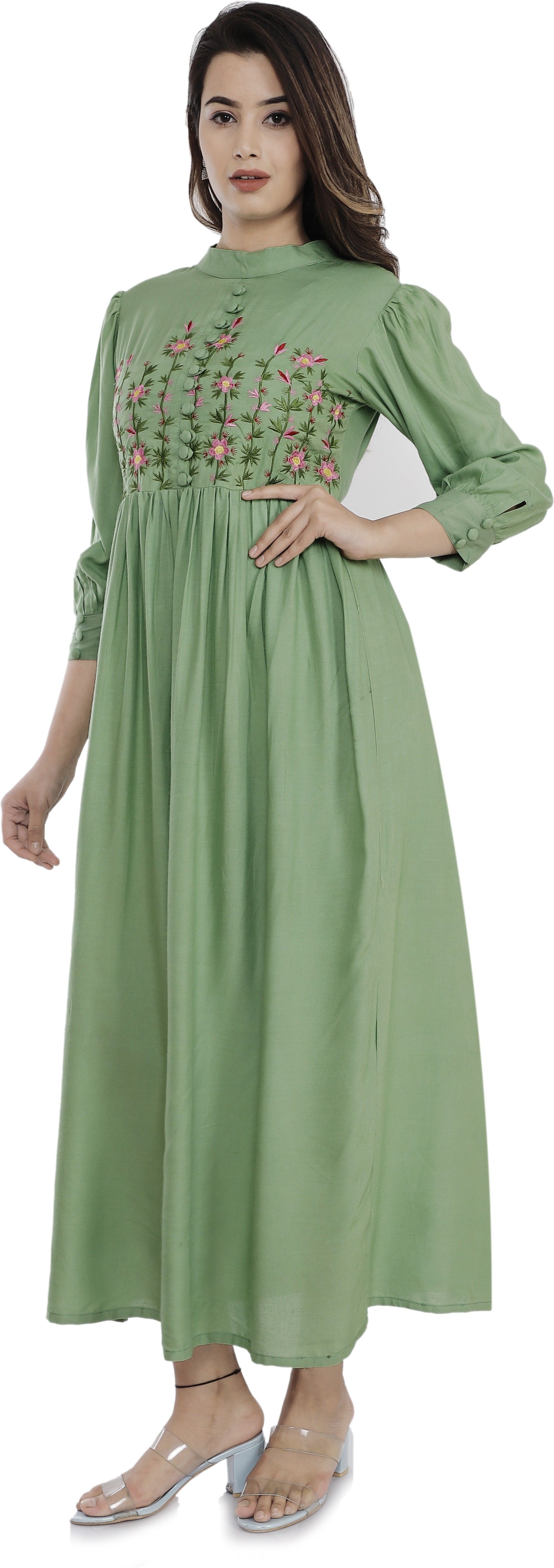 Women Fit and Flare Green Maxi/Full Length Dress