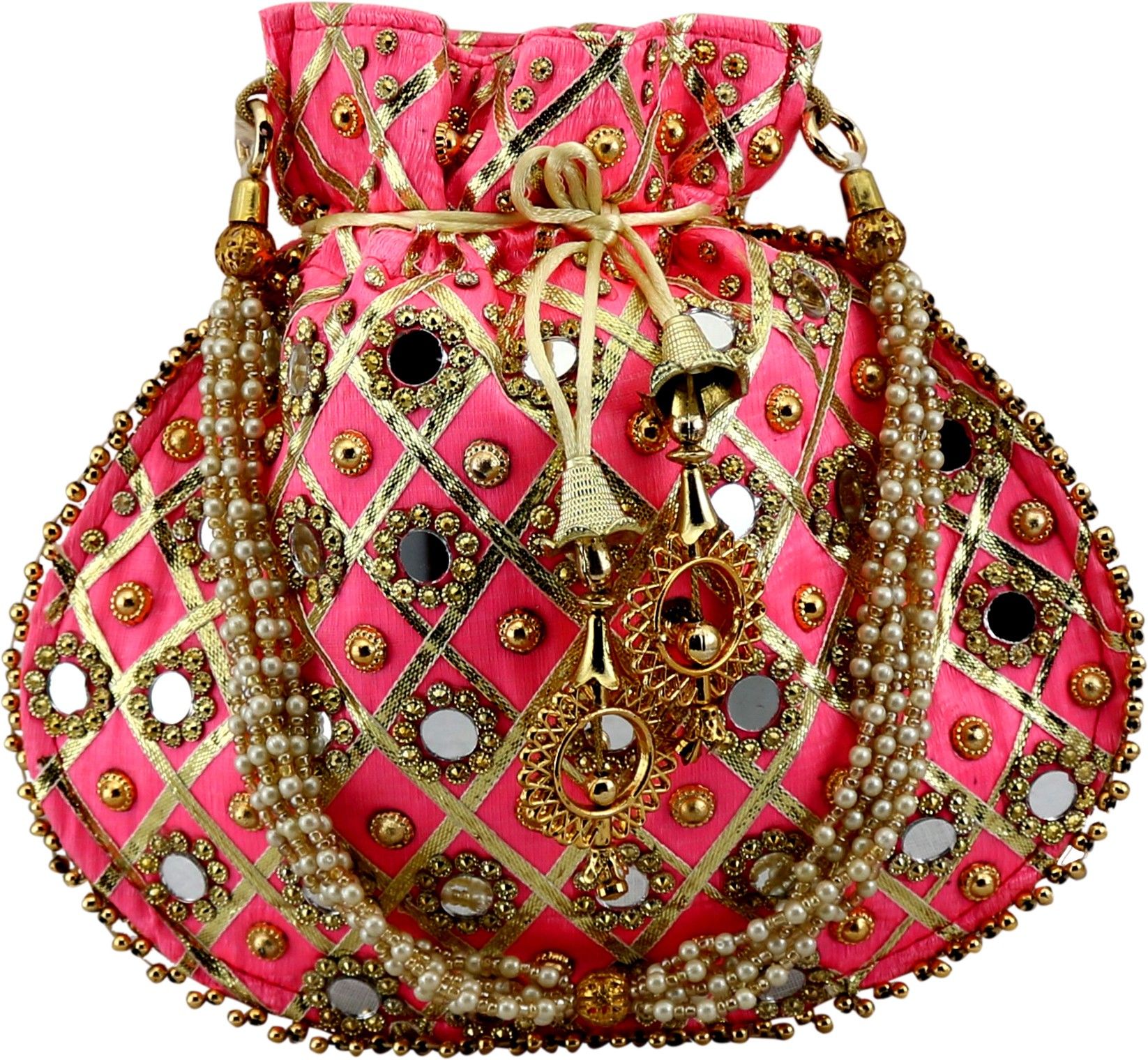 Women Pink, Gold Potli