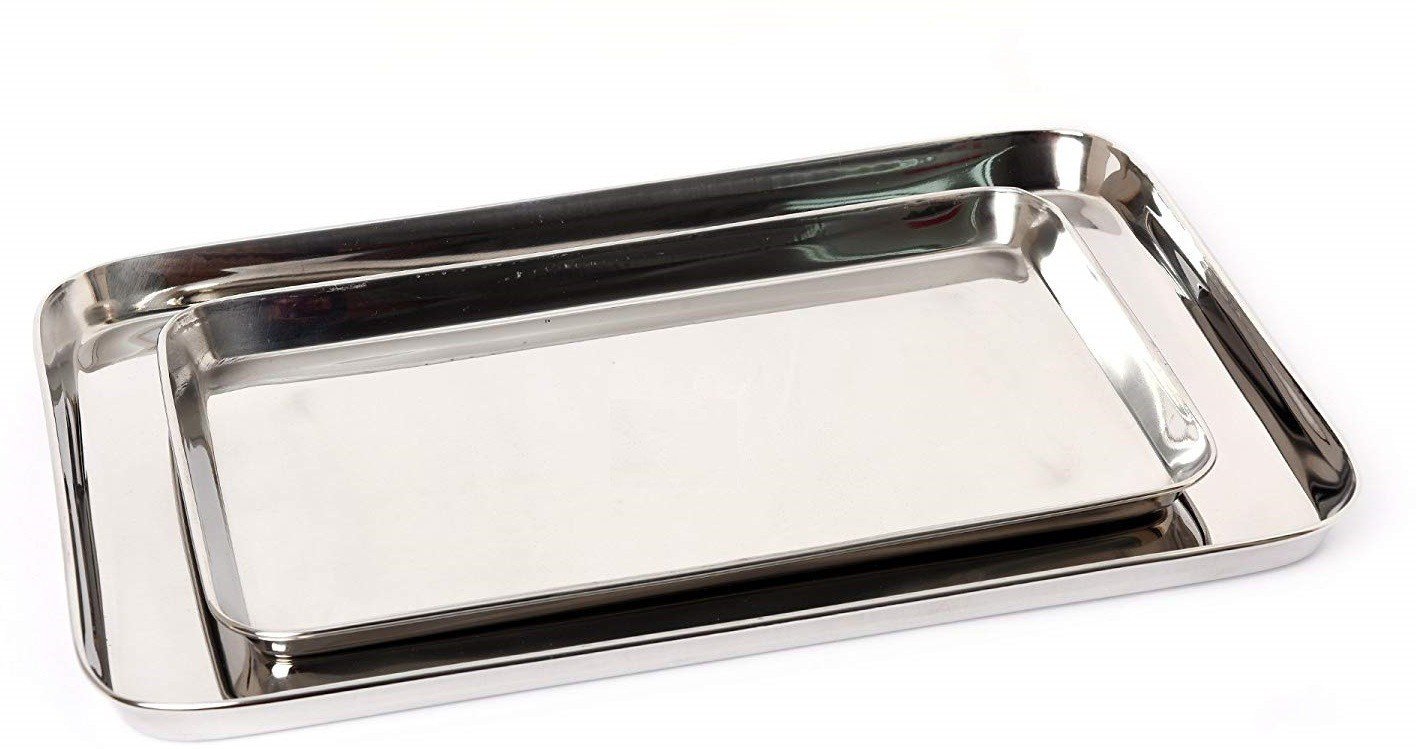 emphire Deep Tray (Rectangle), Sizes 1 & 3, 18.5x29.5 cms & 25.5x36.9 cms (Pack of 2, Stainless Steel) Tray image 1