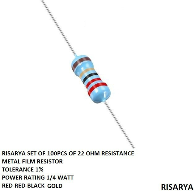 risarya 22 OHM RESISTANCE,100PCS,1%,MFR,1/4 WATT Fixed Resistor image 1