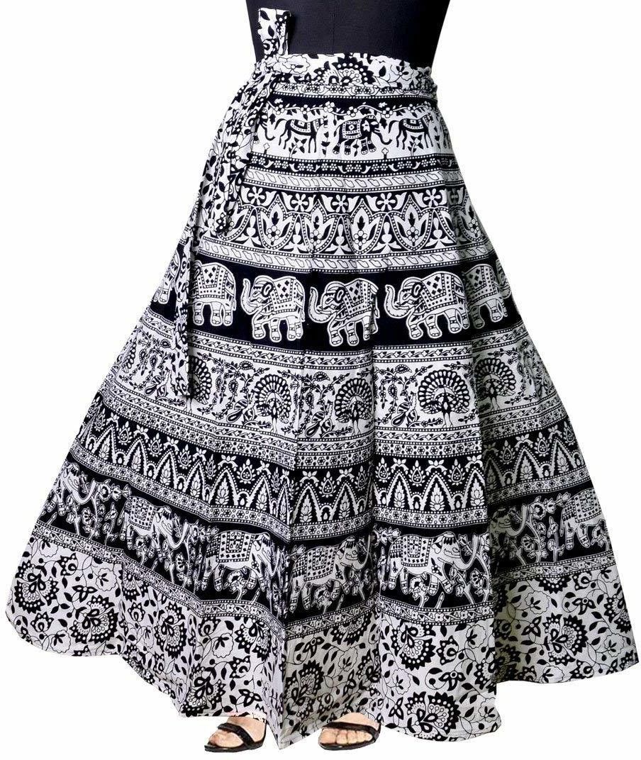 ibba Women Animal Print Wrap Around Black, White Skirt-picture-24